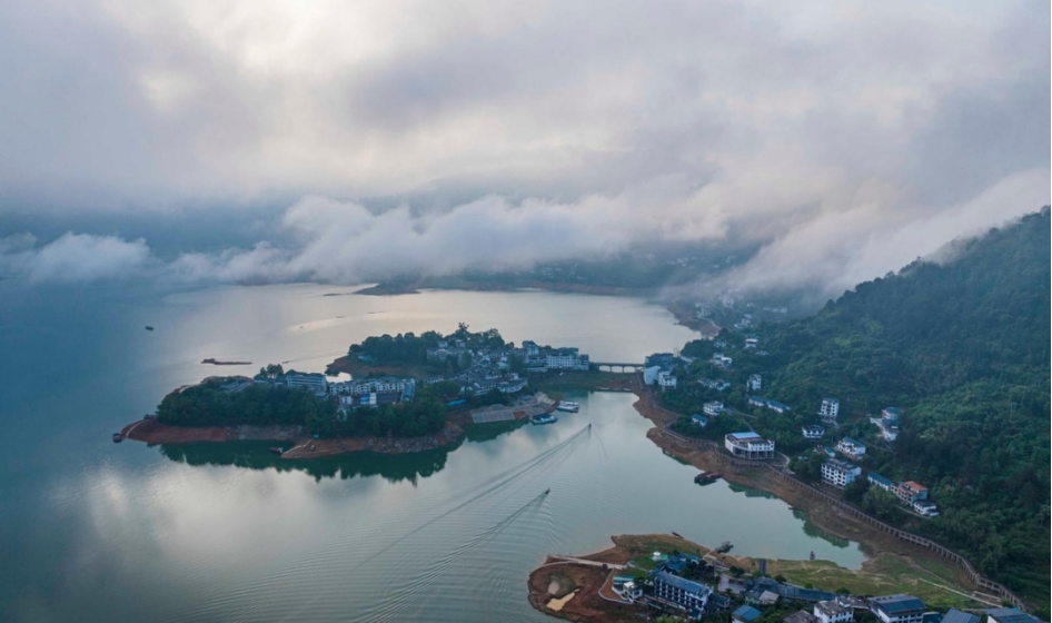 Mist-enveloped Huangcao Town